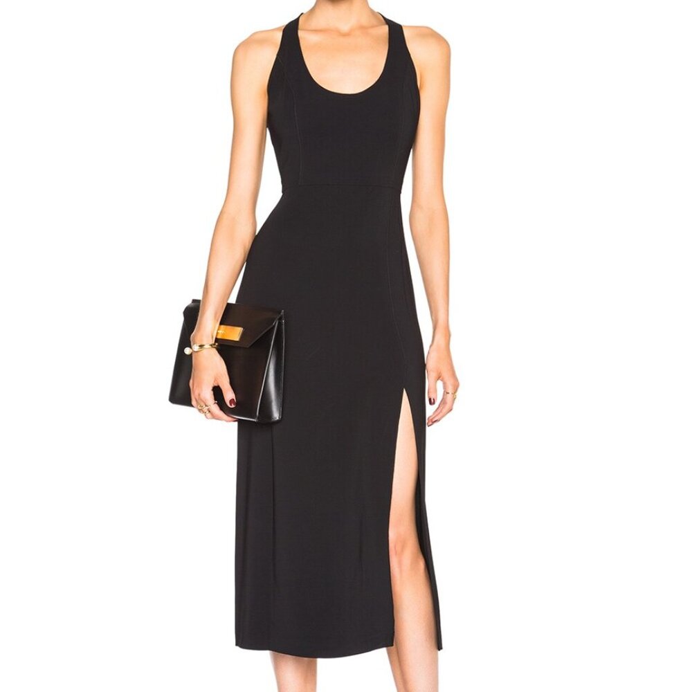 A.L.C. Leesa Tie Back Black Scuba Slit Midi Dress - Size 6 NWT Minimalist